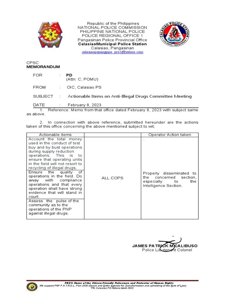 Actionable Items on Anti-Drug Operations | PDF | Law Enforcement ...