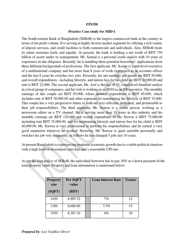 CasestudyReal Estate Finance PDF Loans Banks
