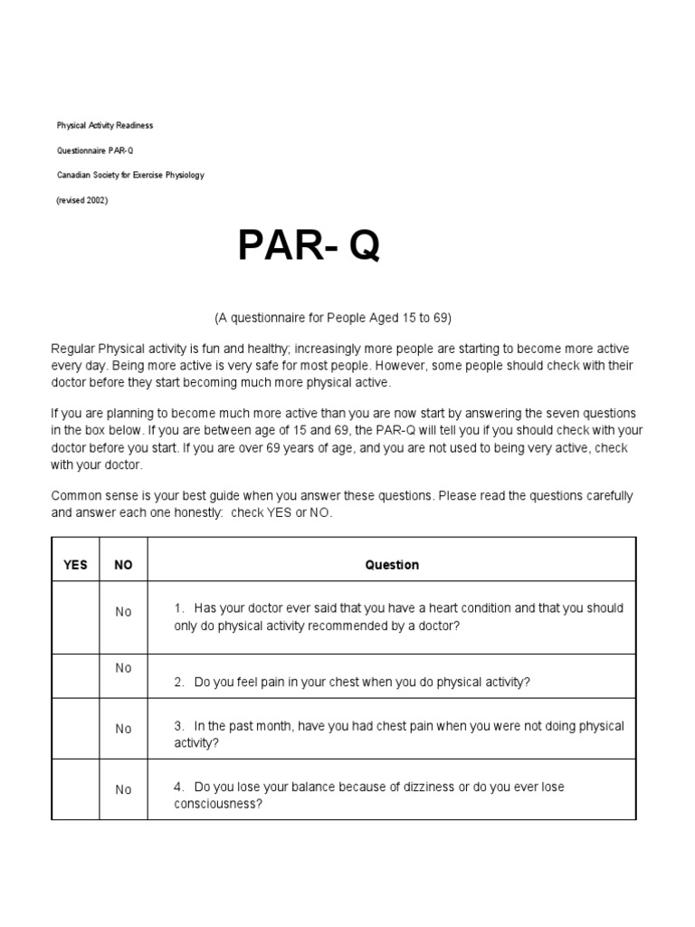 PAR-Q: Assessing Activity Readiness | PDF | Clinical Medicine | Medicine