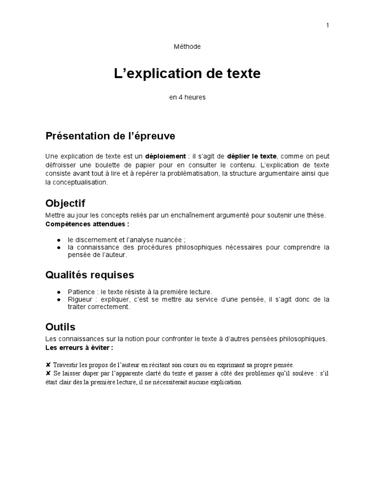 L Explication De Texte Philosophie Terminal Pdf Raison Emmanuel Kant