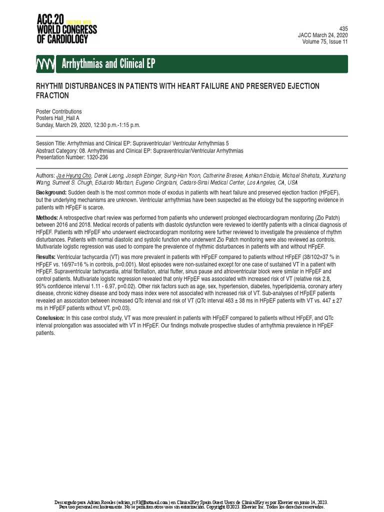 Rhythm Disturbances in Patients With Heart Failure and Preserved ...