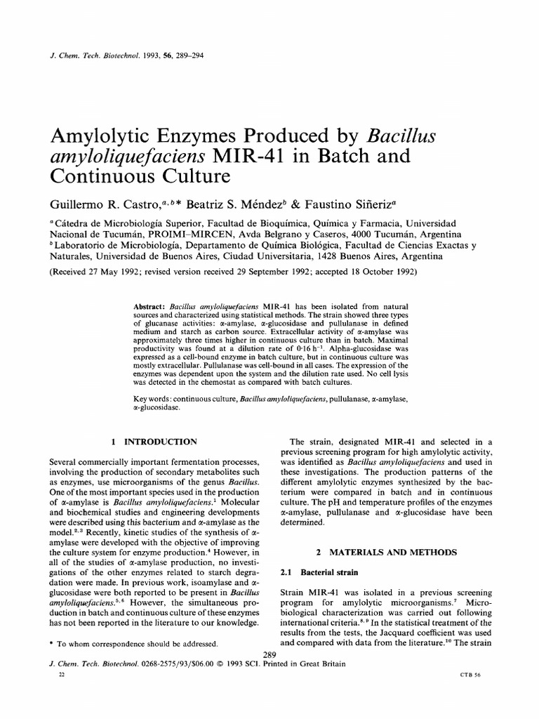 Amylolytic Enzymes Produced by B. Amyloliquefaciens MIR41 PDF