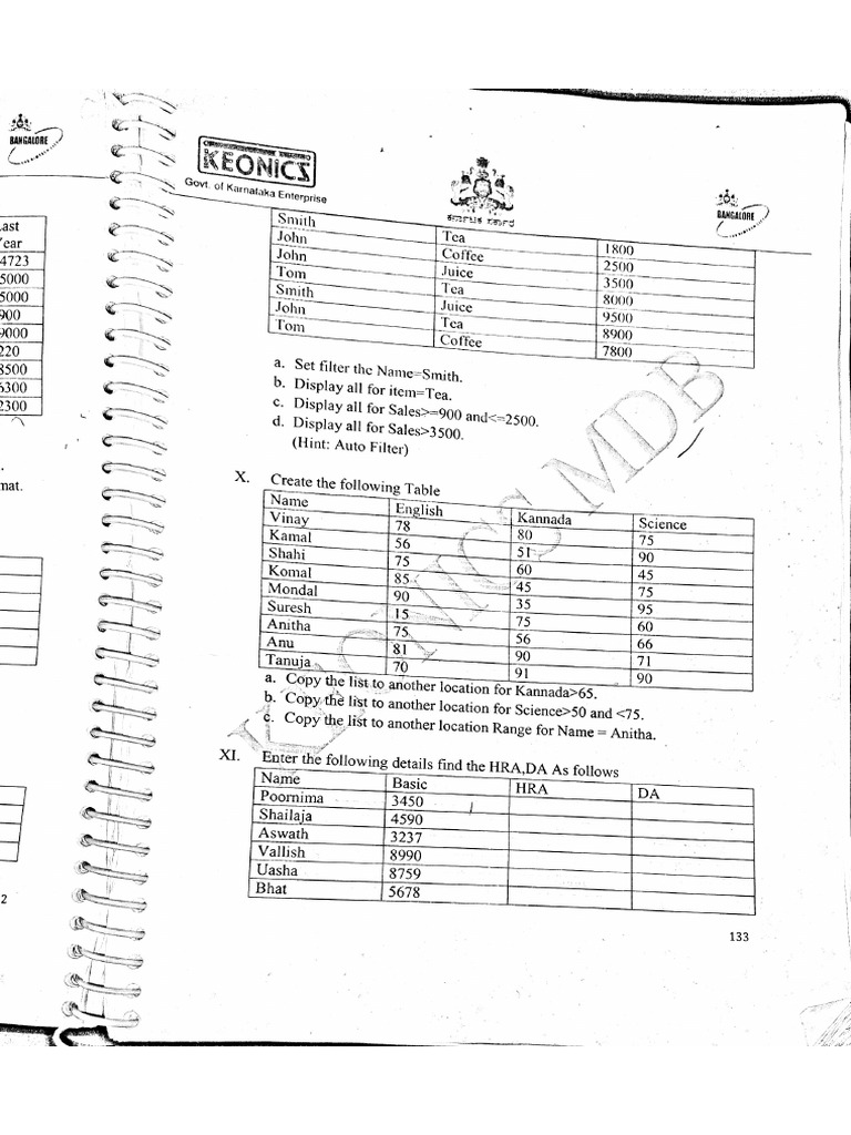 Excel Questions Pdf