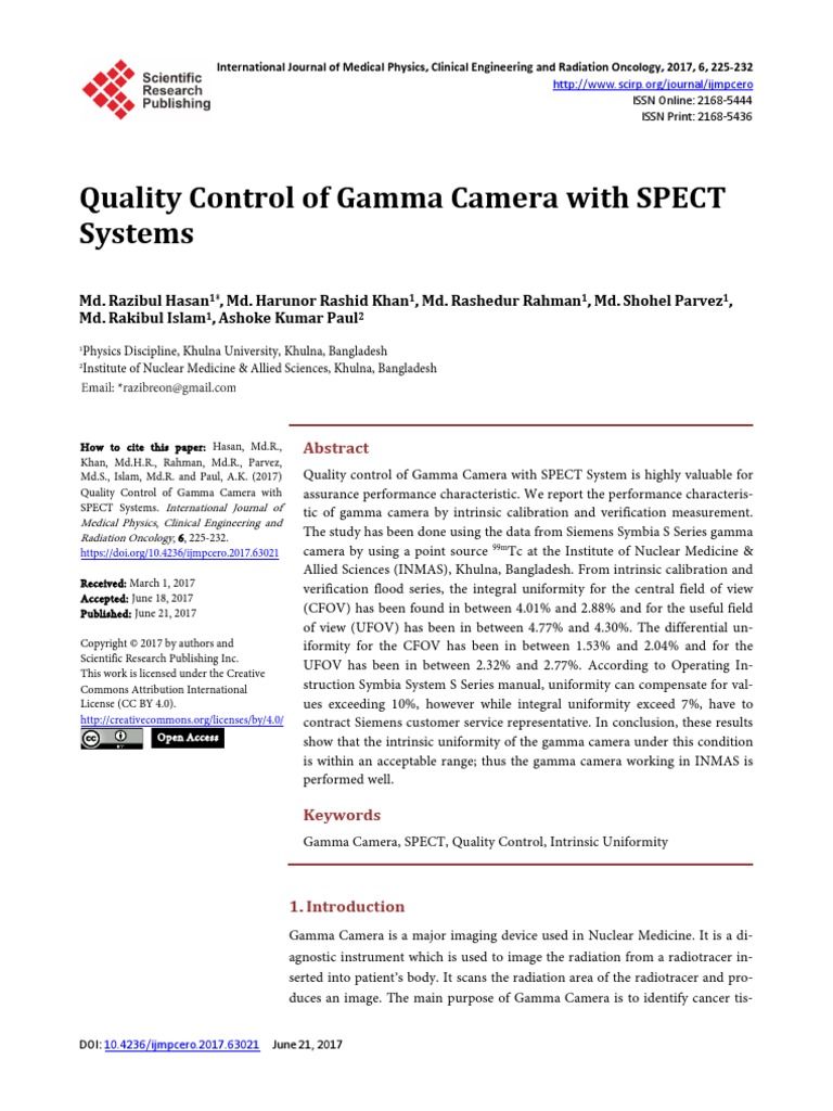Quality Control of Gamma Camera With SPECT Systems PDF Gamma Ray