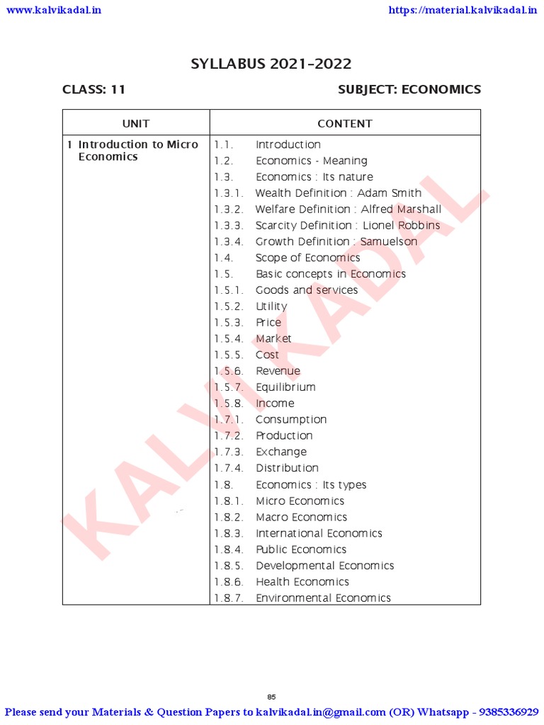 11th Economics Reduced Syllabus 2021 - 2022 English Medium - WWW ...