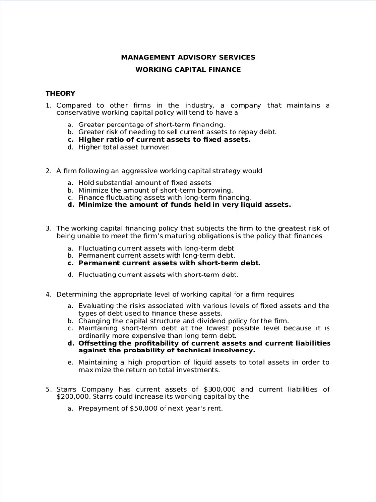 Dokumen Tips MCQ Working Capital Management Cpar 1 84 PDF Debt