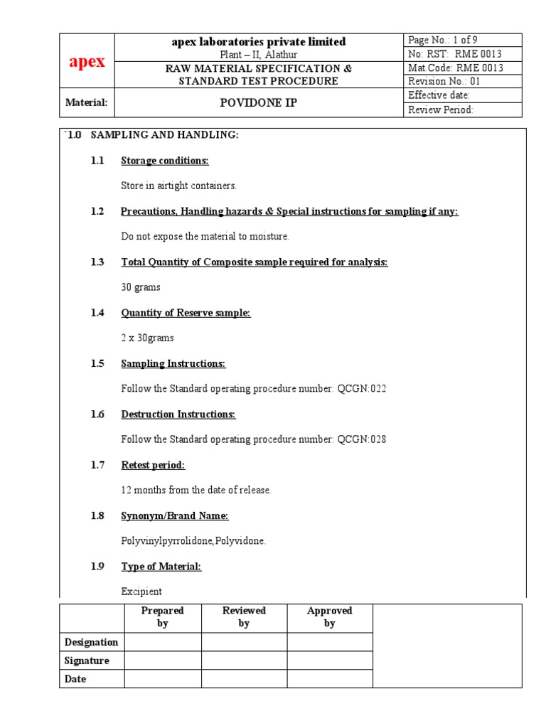 Povidone ip specification pdf titration chemistry