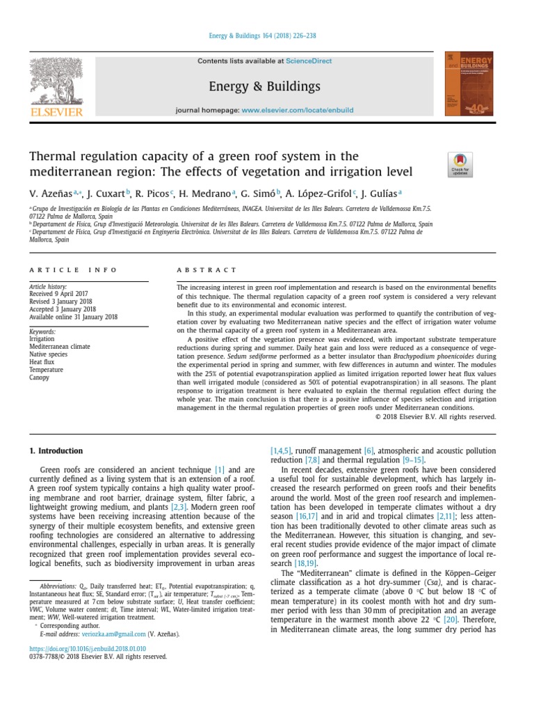 Thermal Regulation Capacity of A Green Roof System in The Mediterranean ...