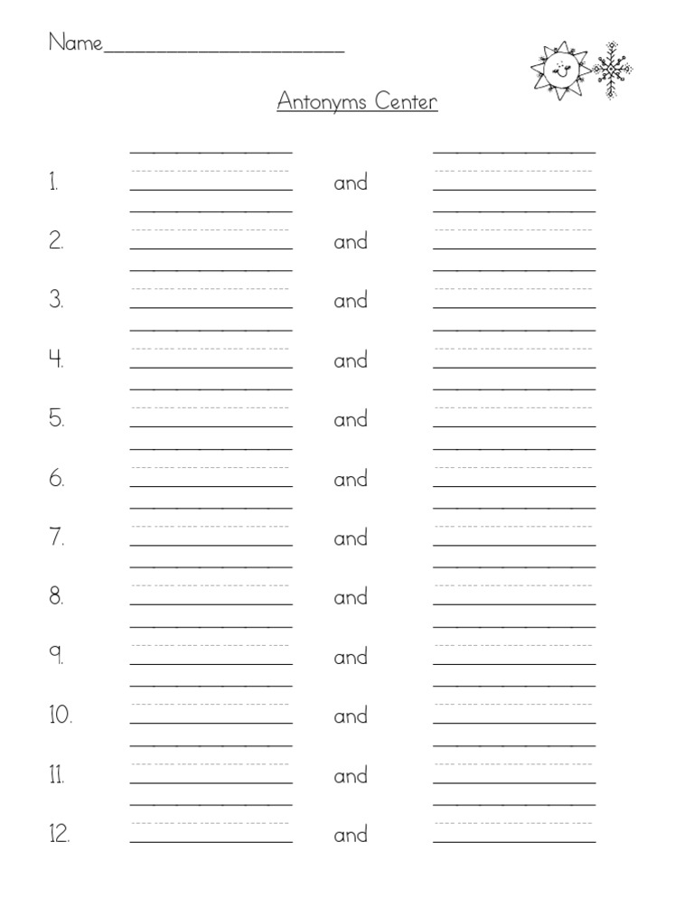 Antonyms Worksheet