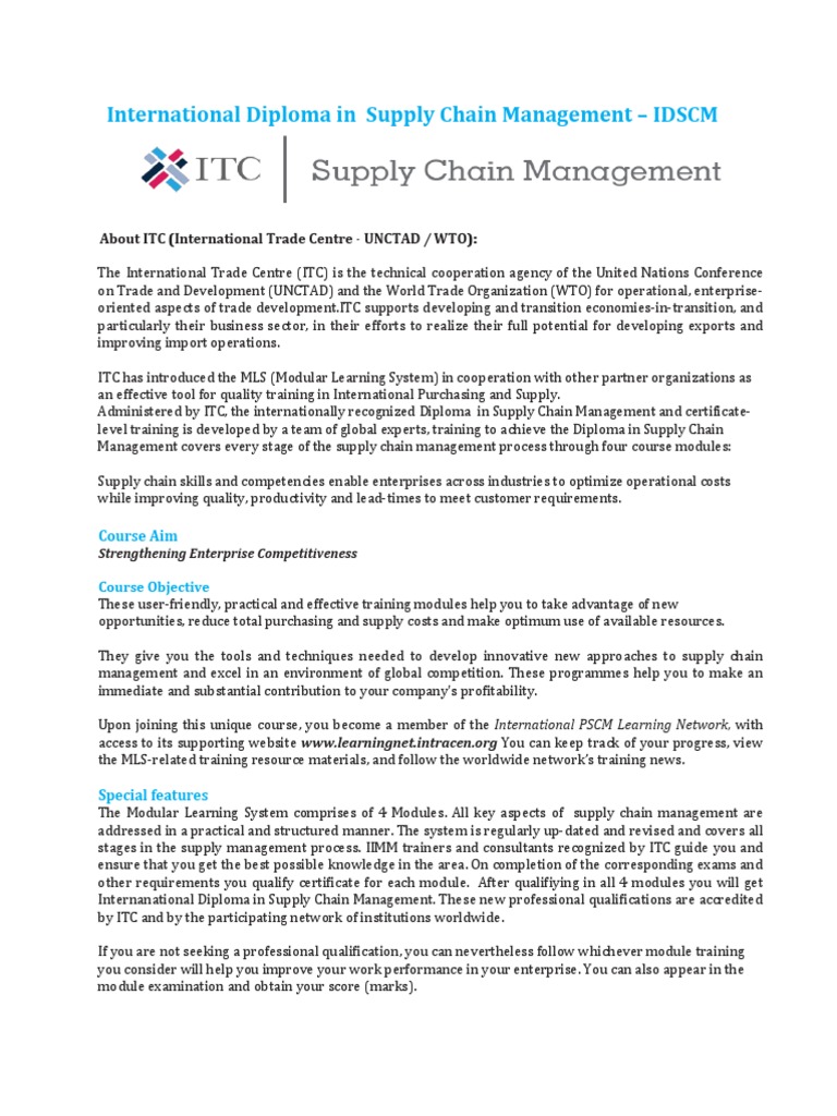 International Diploma in Supply Chain Management | PDF | Business ...