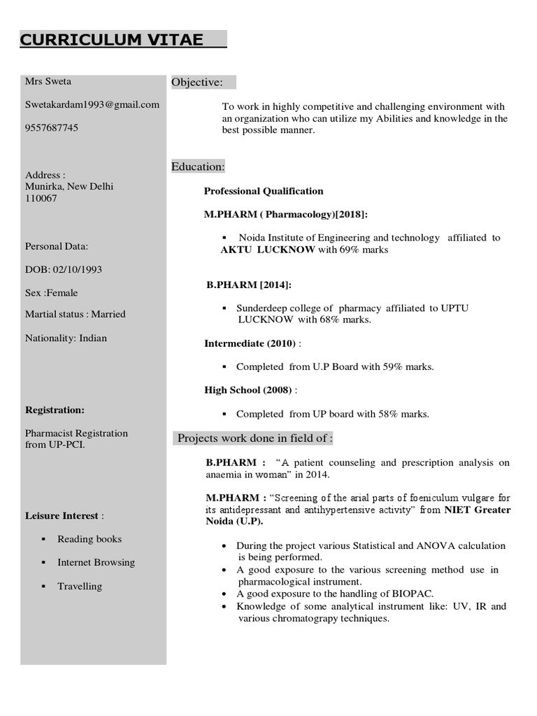 Resumes We Tarani PDF Pharmacy - 1708712911