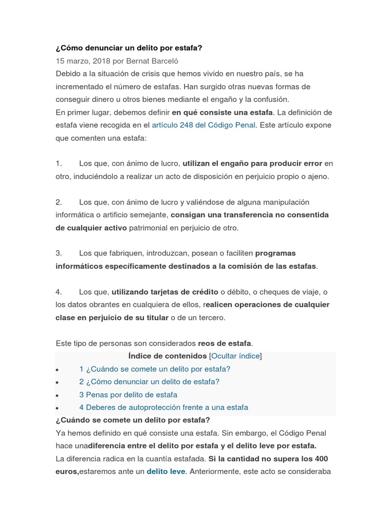 ¿Cómo Denunciar Un Delito Por Estafa | PDF | Trucos de confianza | Castigos
