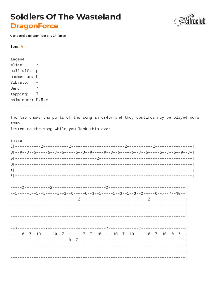 Cifra Club DragonForce Soldiers of The Wasteland PDF