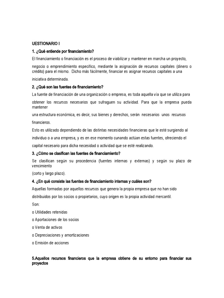 Fuentes y Tipos de Financiamiento Empresarial | PDF | Compartir ...