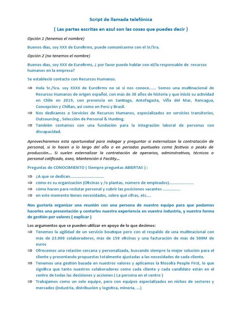 Script de Llamada Telefónica 2023 | PDF | Gestión de recursos humanos ...