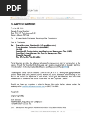 C08975-1 Condition 46 Site Specific Mgt Plan CIAP Coquitlam Spd7 October 19, 2020 - A7J5X2