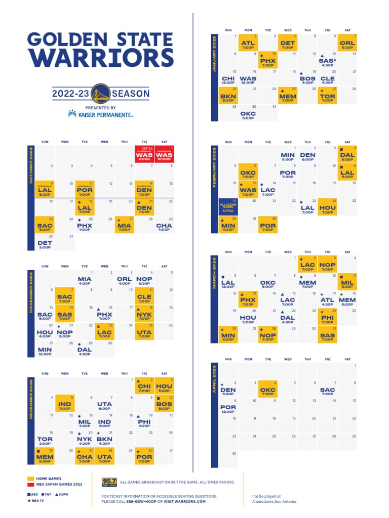 GSW Schedule 2022 23 PDF