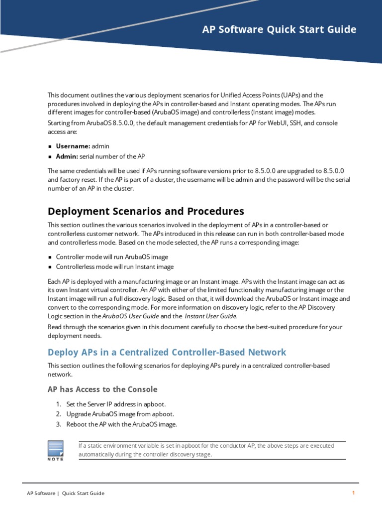 Aruba AP Software Deployment Guide | PDF | Computer Network | Booting