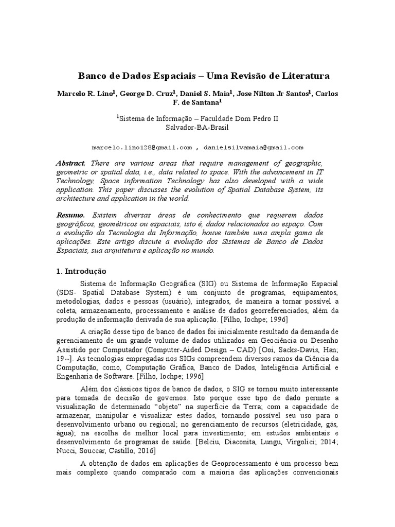Artigo Banco de Dados Espaciais SBC Template PDF Sistema de