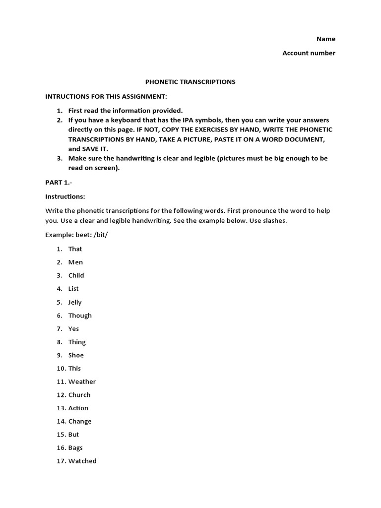 Phonetic Transcriptions Assignment Pdf