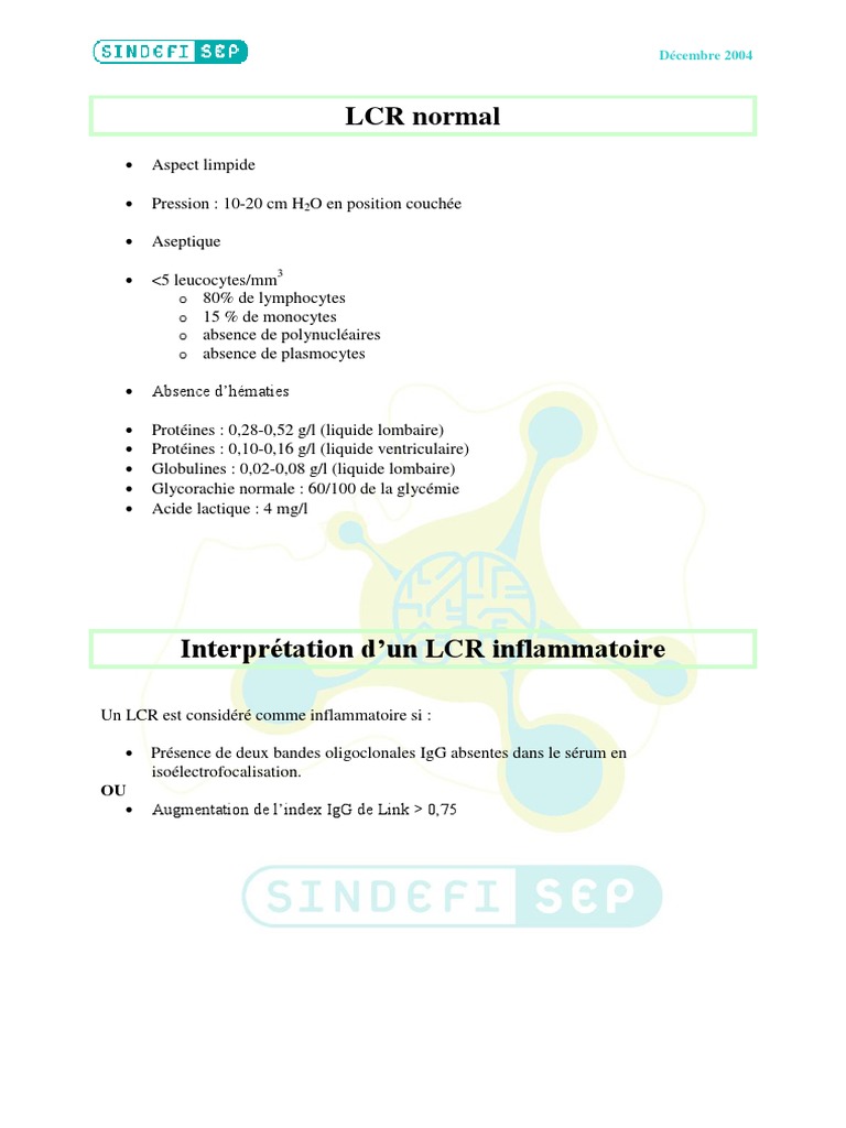 Interprétation du LCR Normal et Inflammatoire | PDF