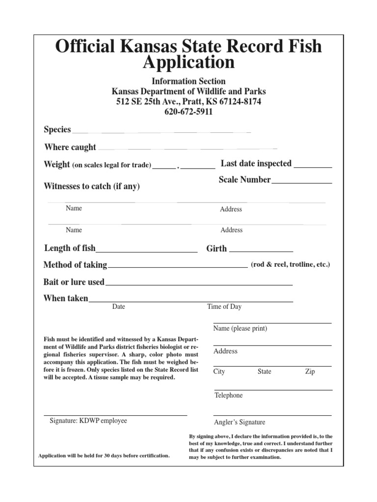 Kansas State Record Fish Application | PDF