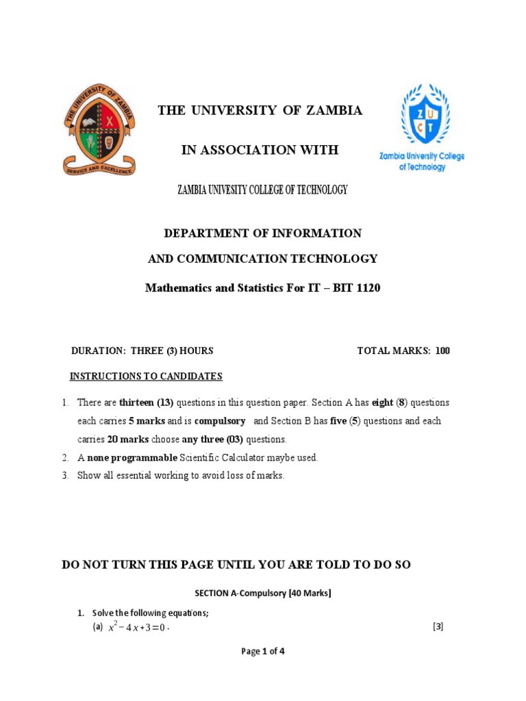 BIT 1120 Mathematics Exam Paper | PDF | Mathematics | Standard Deviation