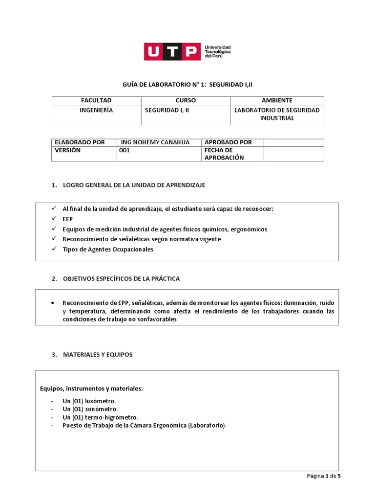 100000i97n-Guia N°1-Lab - Seguridad Ii - Ii - Utp | PDF | Temperatura ...