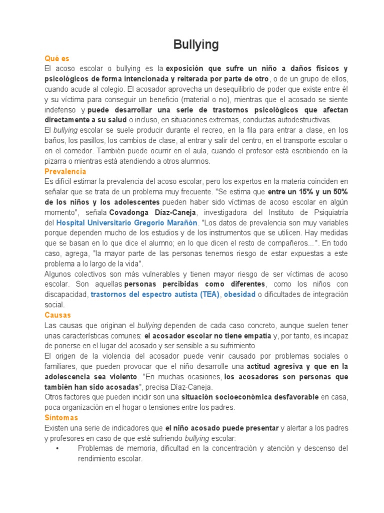 Prevención y Consecuencias del Bullying | PDF | Acoso cibernético ...