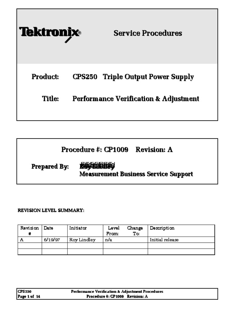 Tektronix ps-250 Ps Cal Procedure | PDF | Resistor | Power Supply