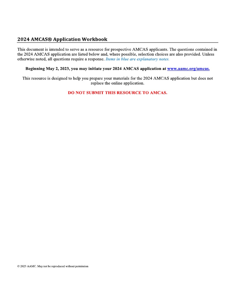 Amcas Application Sample PDF