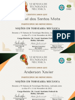 Certificado - Minicurso Noções em Tornearia Mecânica