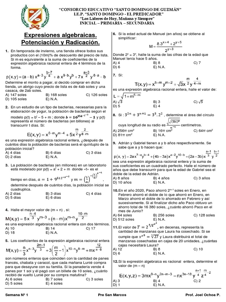 Operaciones con Expresiones Algebraicas | PDF | Matemáticas