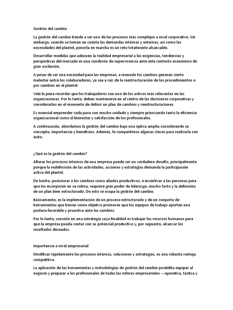 Claves para la gestión del cambio empresarial | PDF | Gestión de ...