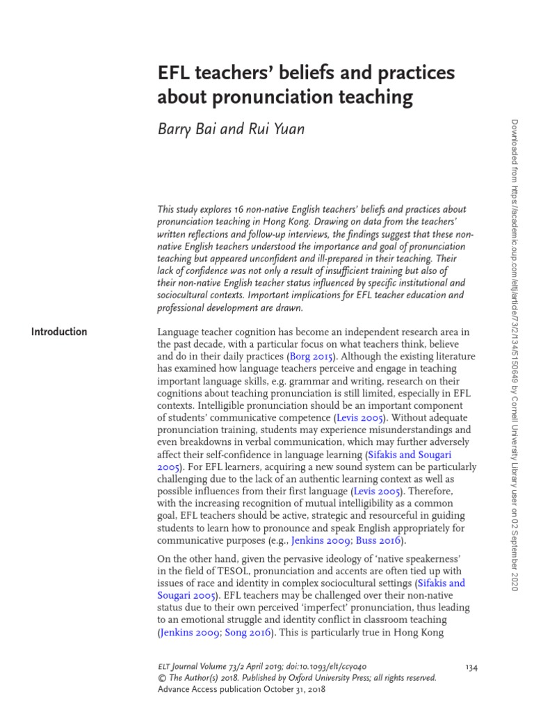 EFL Teachers' Pronunciation Practices in HK | PDF | English As A Second ...