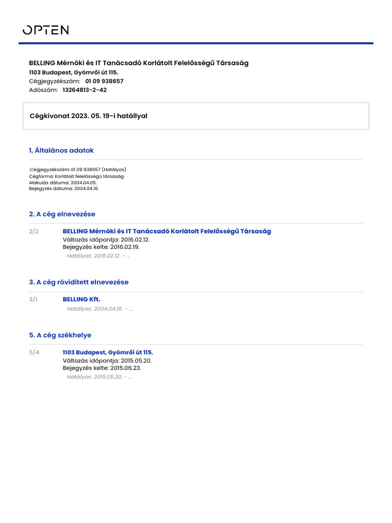 Opten Cegkivonat 0809012119 | PDF