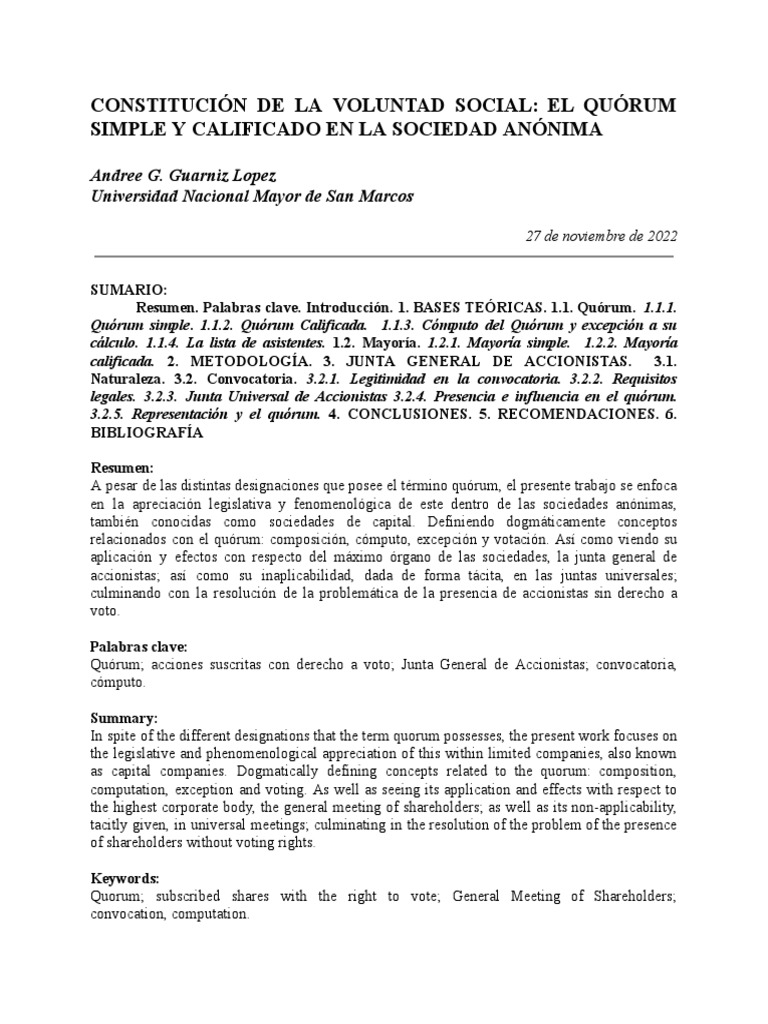 Quórum Simple y Calificado en Sociedades | PDF | Sociedad de ...