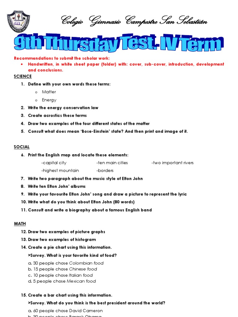 9th Thursday Test IV | PDF