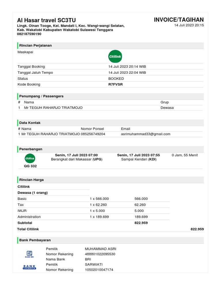 Invoice Perjalanan Teguh Raharjo | PDF