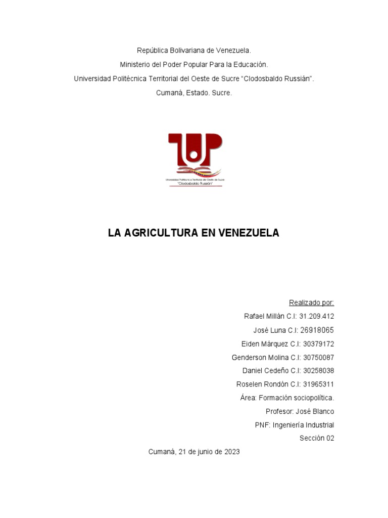 Historia de la Agricultura en Venezuela | PDF | Agricultura | Venezuela