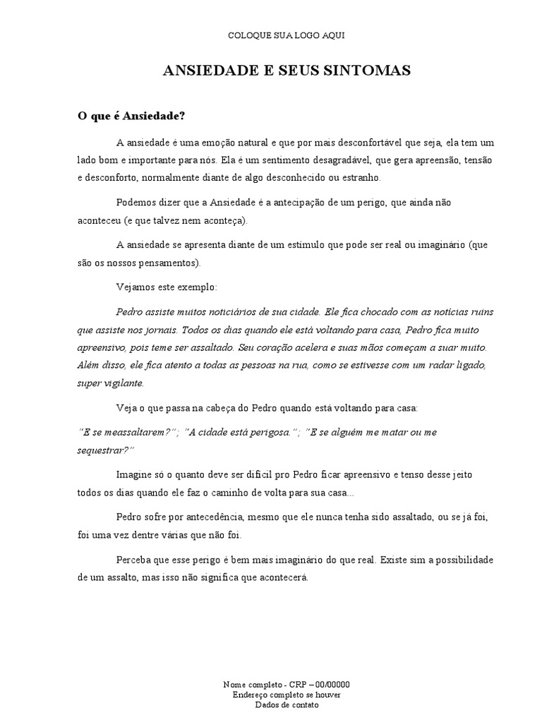 Sintomas e Tipos de Ansiedade | PDF | Ansiedade | Ciências comportamentais