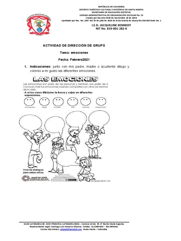Actividad de Emociones para Niños | PDF | Conceptos psicologicos | Las ...