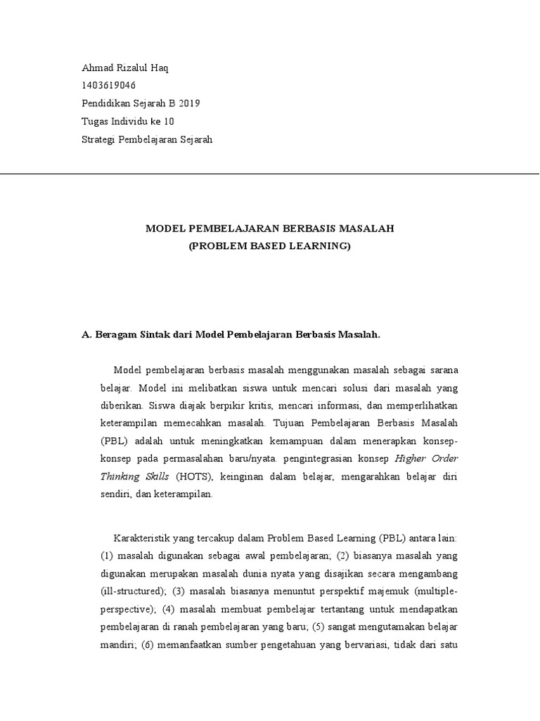 Problem Based Learning Sejarah | PDF | Karier & Perkembangan ...