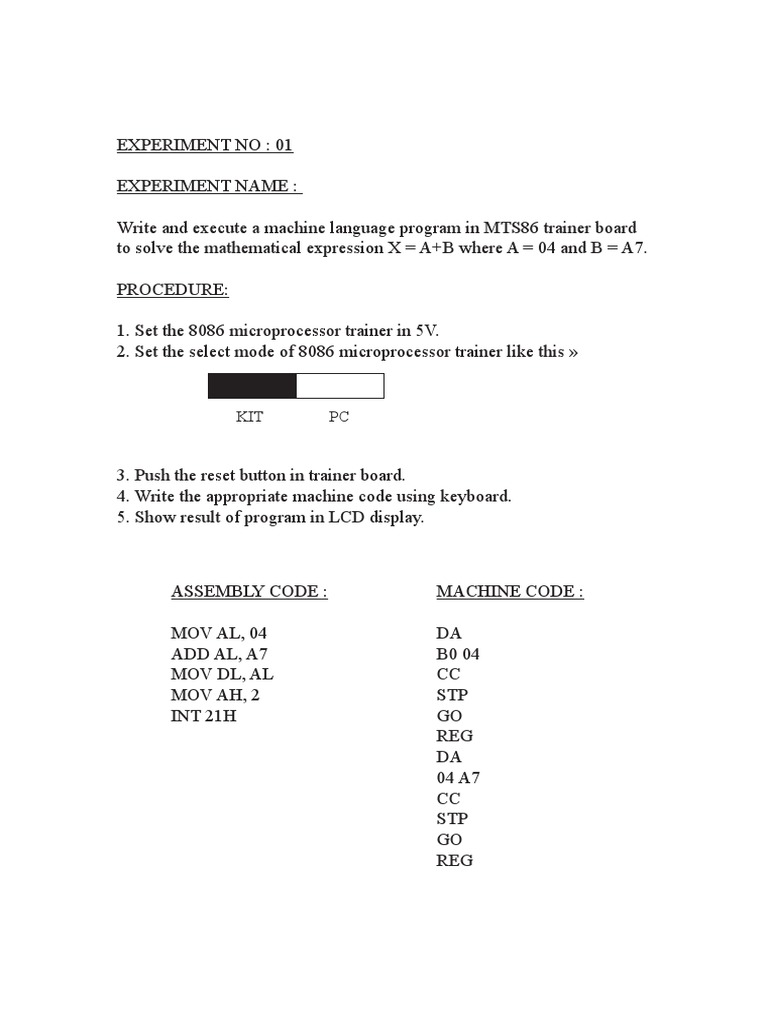 MTS86 Trainer: Machine Language Experiments | PDF | Assembly Language ...