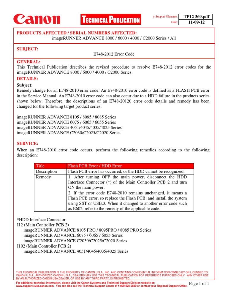 Canon E7482012 Error Code PDF Computer Hardware Computer Science