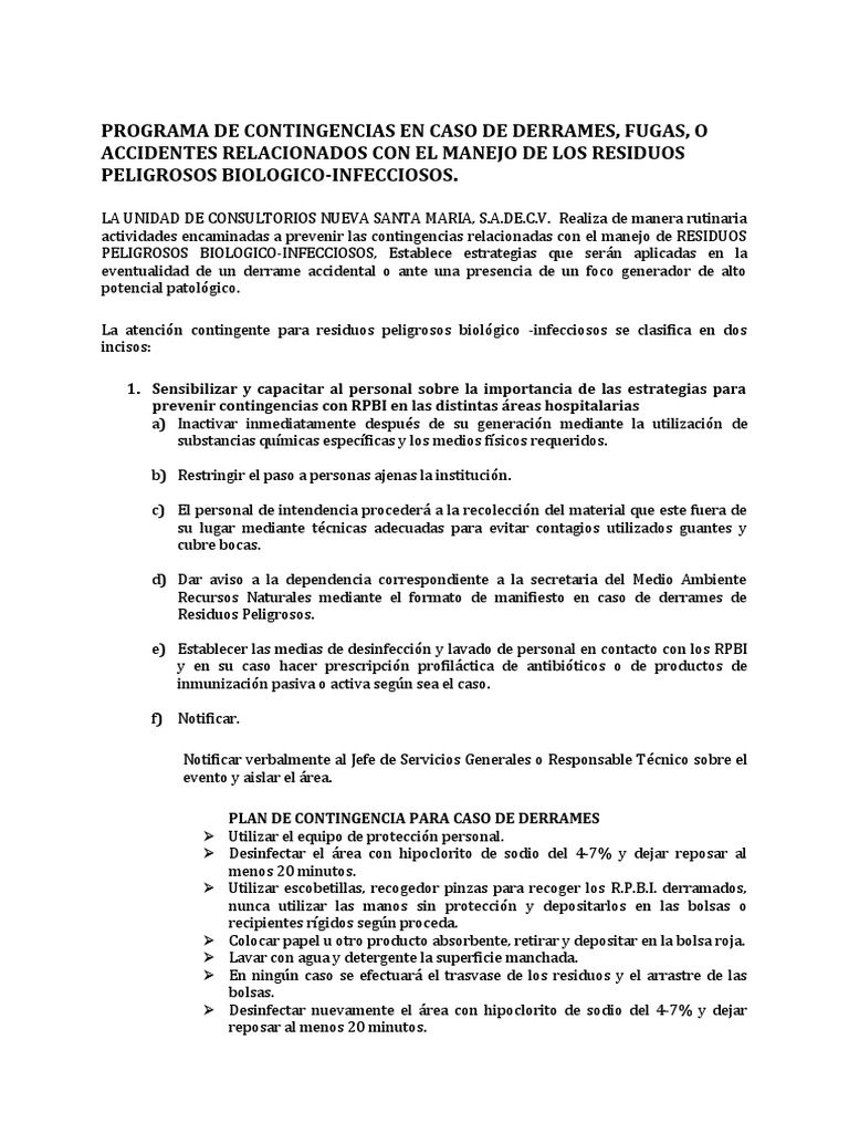 Programa de Contingencias en Caso de Derrames | PDF