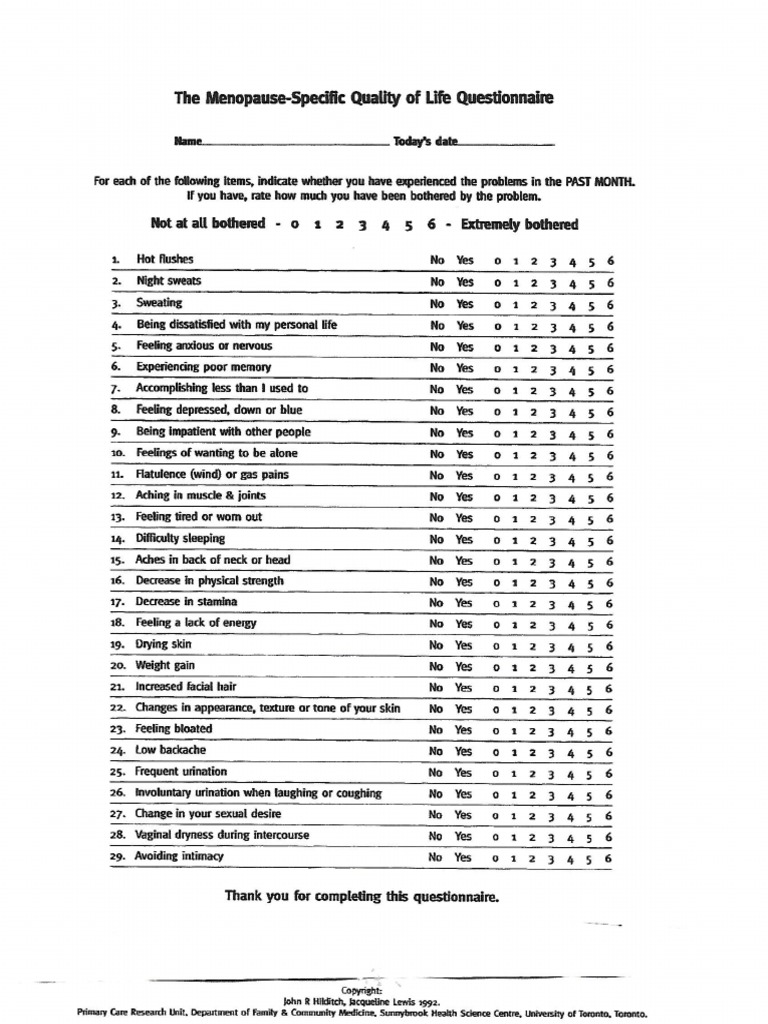 UCLH Menopause Symptom Questionnaire PDF