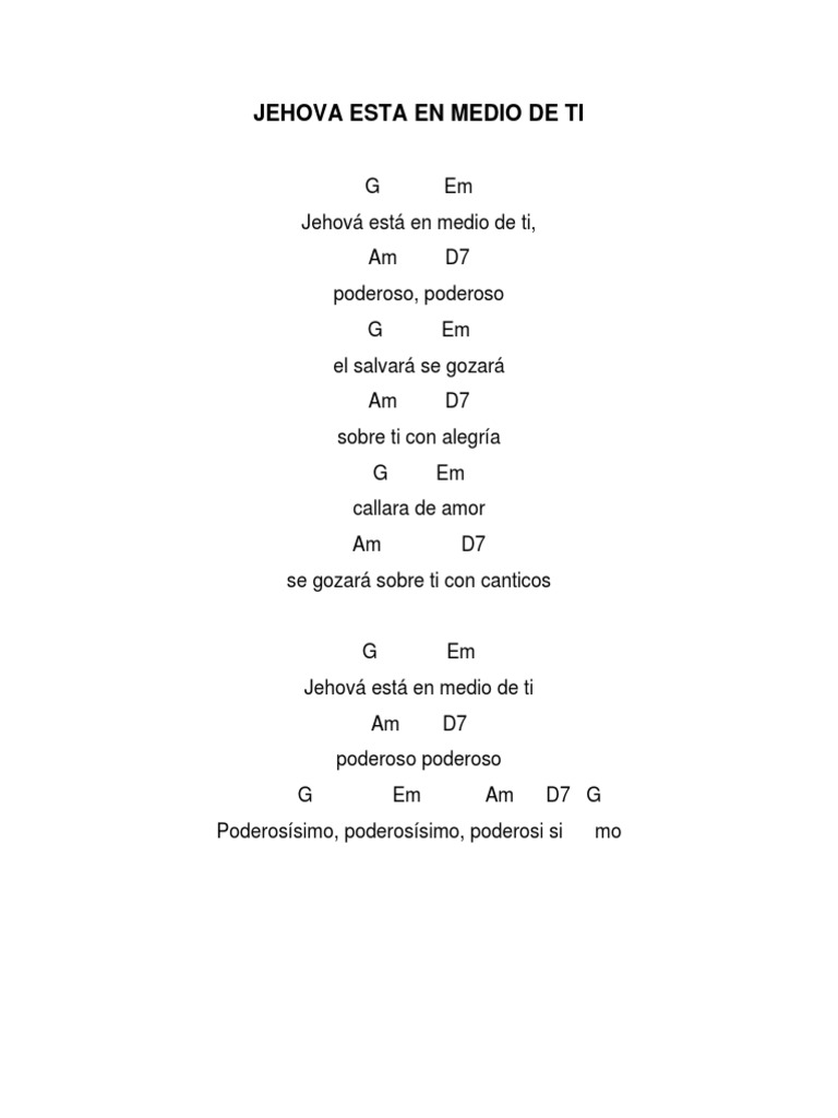 Jehova Esta en Medio de Ti Acordes PDF