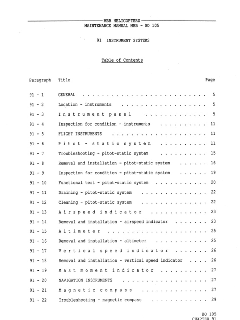 MBB B0 105 Instrument Systems Manual | PDF | Airspeed | Manufactured Goods