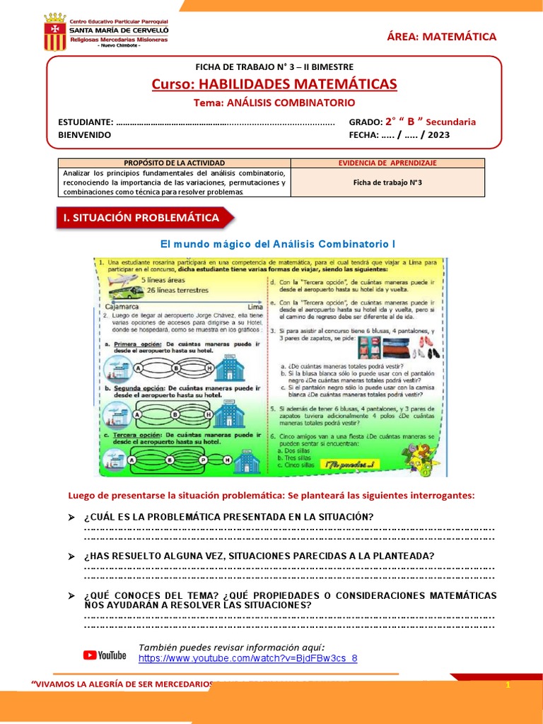 Ficha de Trabajo Analisis Combinatorio | PDF | Combinatoria ...